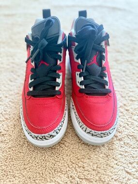 Jordan Kids Red and Black Retro Elephant Print Sneakers